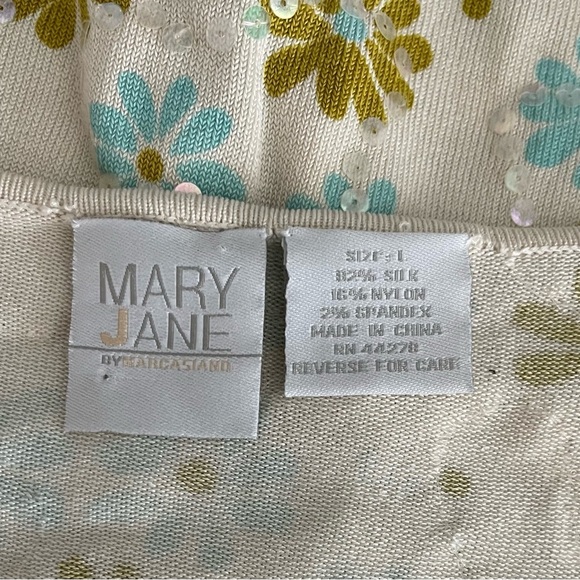 MARY JANE by Marcasiano Women’s Floral Cream Silk Nylon Sequins Blouse-Size L - Picture 2 of 5